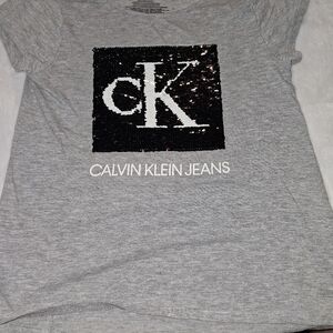 Calvin Klein Gray Short Sleeve Tee with Distressed Logo